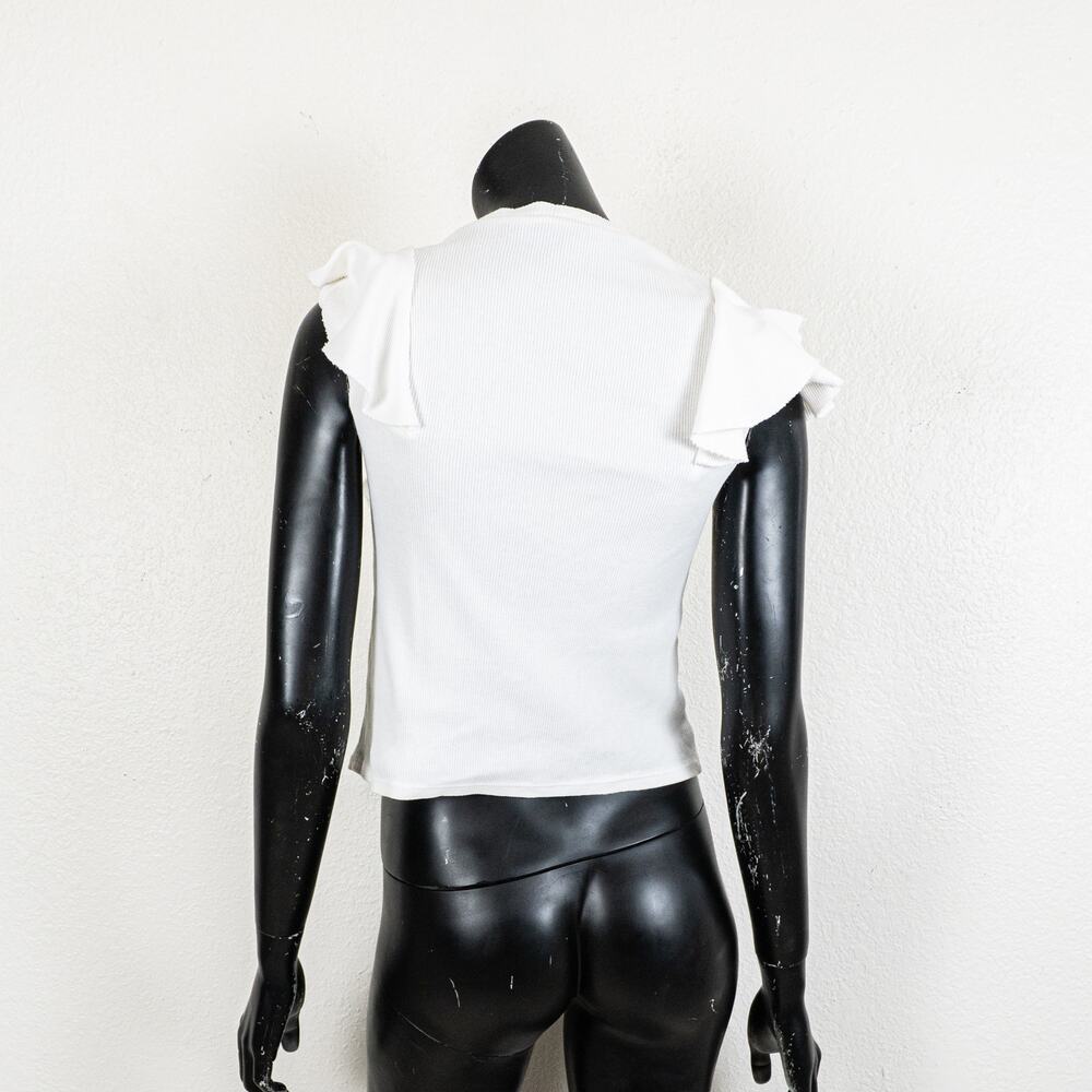 Veronica Beard Bea Short Sleeve Ruffle Tee in White size Small - Picture 4 of 8